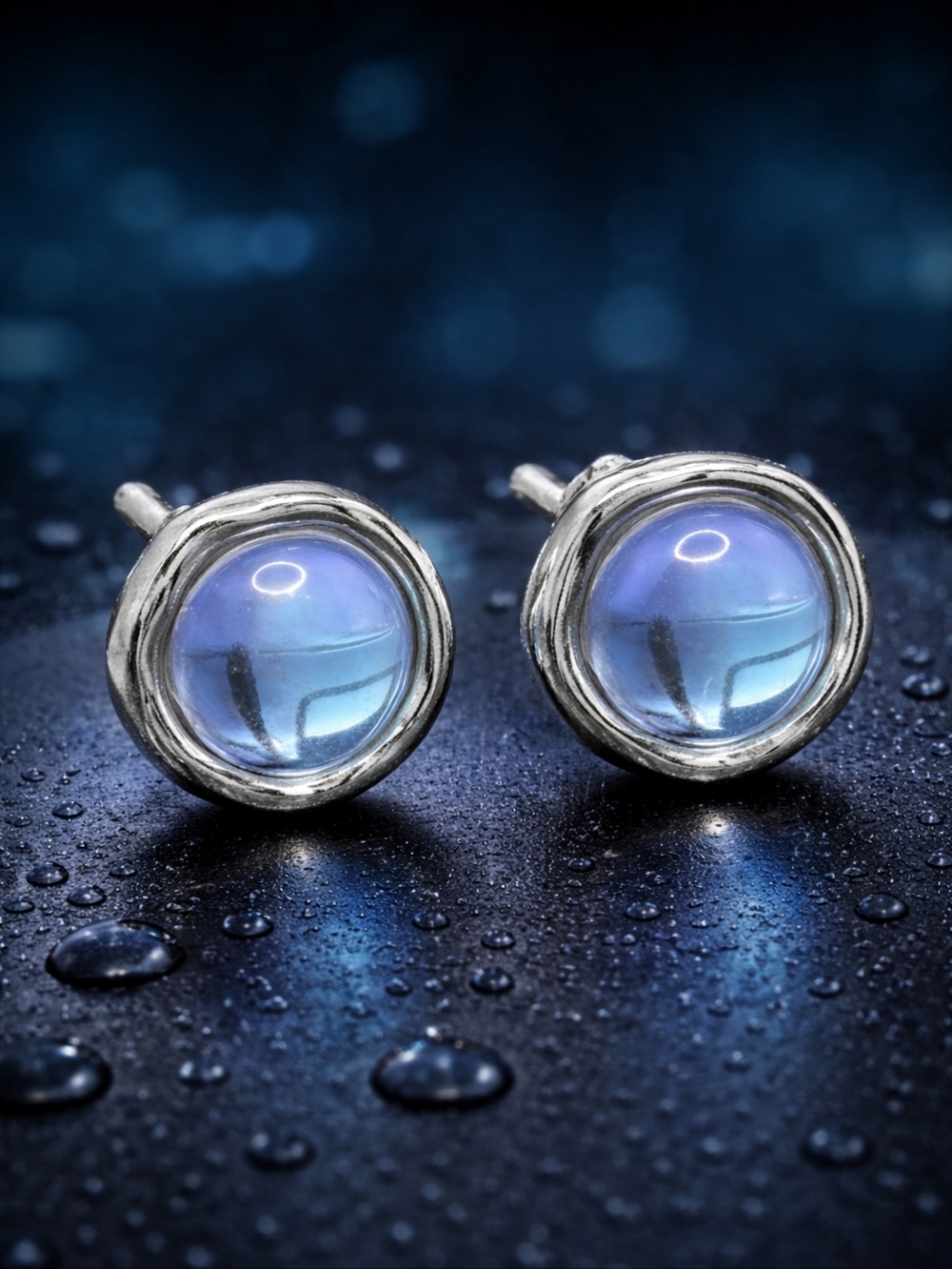 Moonstone Iridescent Crystal Stud Earrings 14K Gold Plated Hypoallergenic NWT